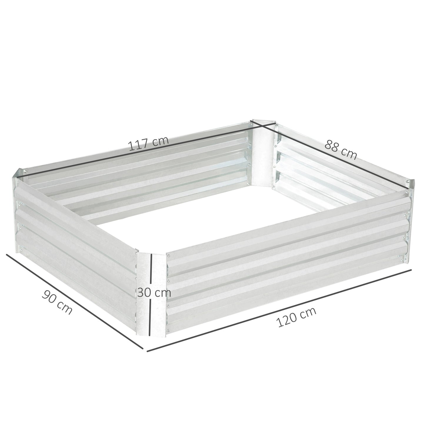 Raised garden bed in galvanized steel - 120x90x30 cm Silver
