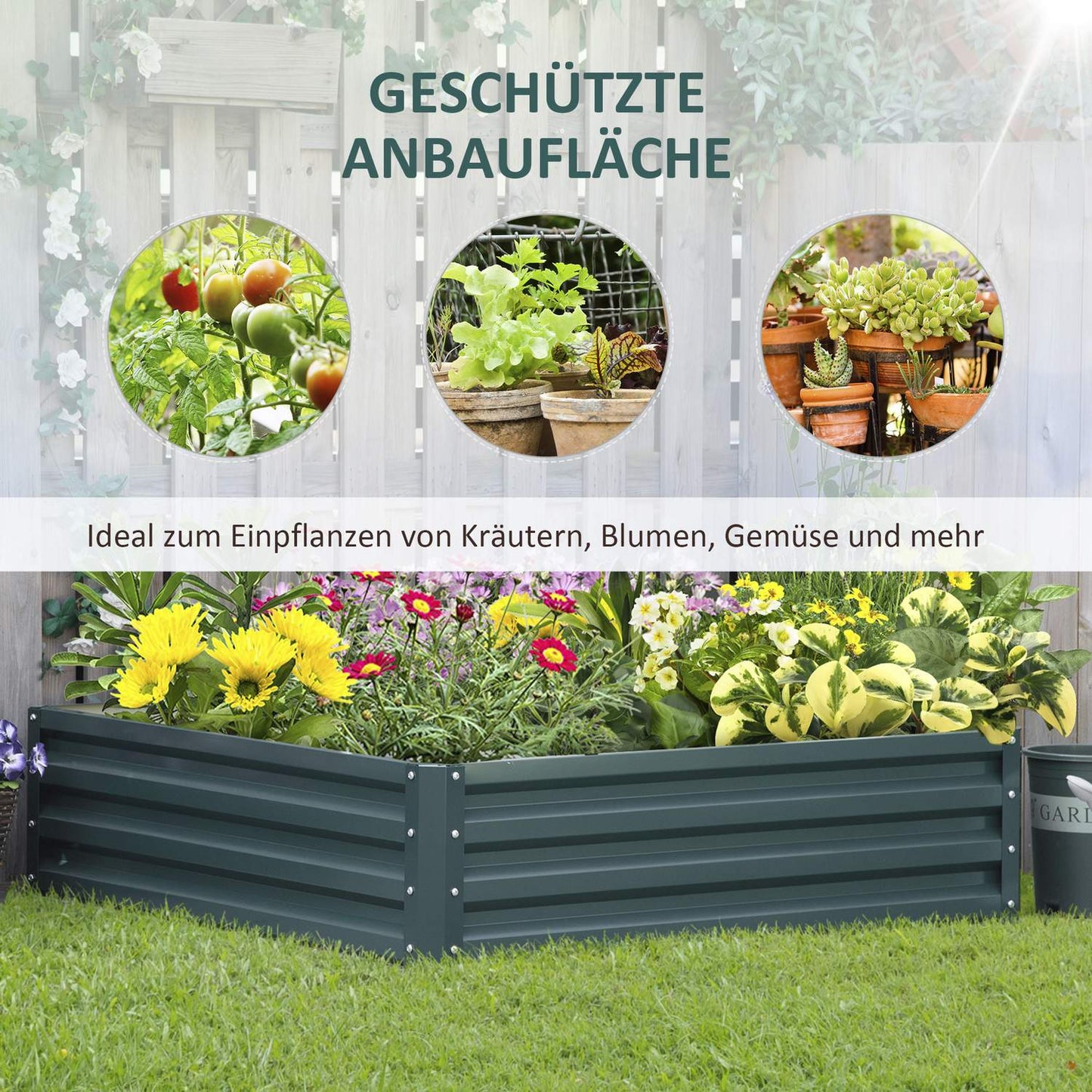 Raised bed in steel - Green, Garden & Patio, 120x120x30 cm
