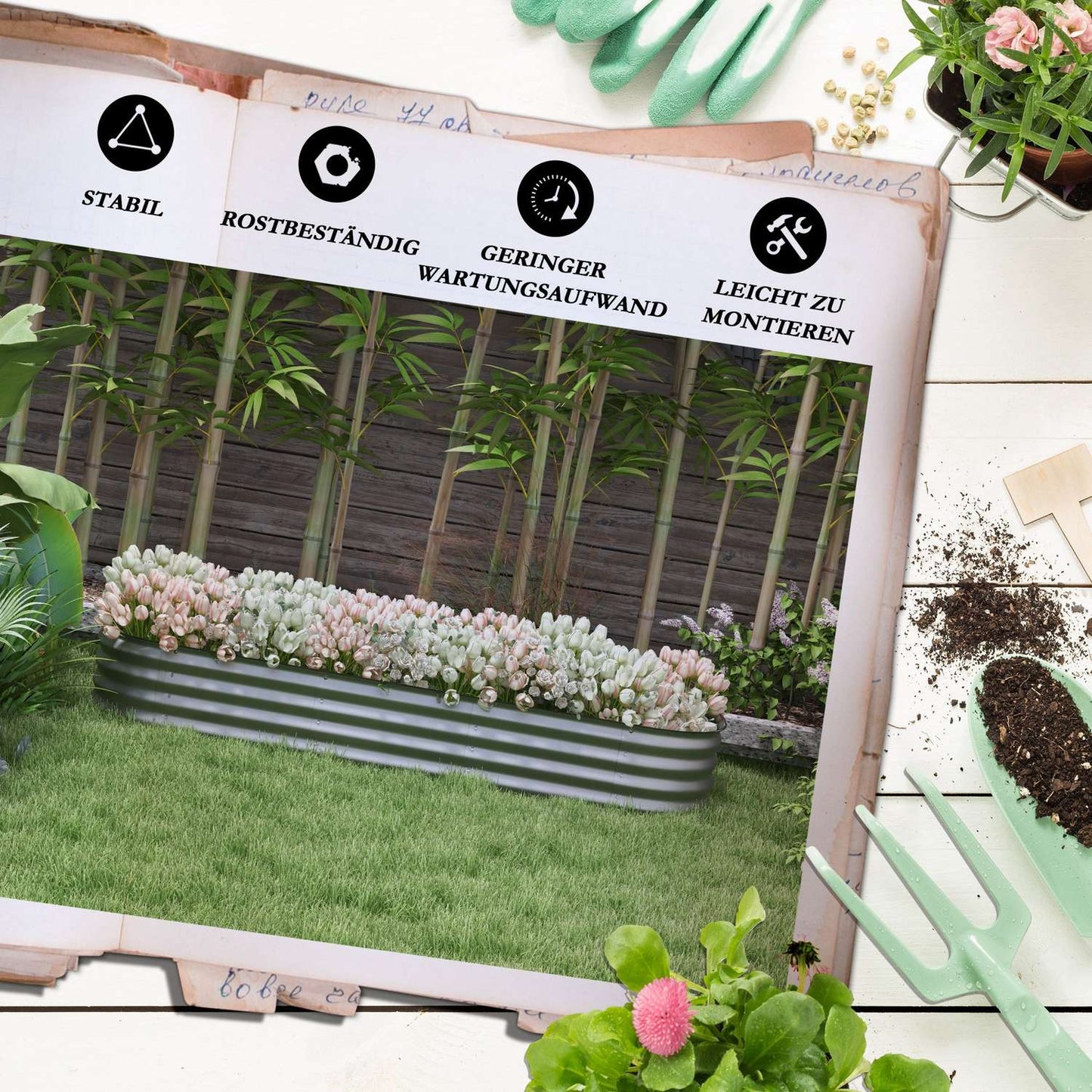 Raised metal bed, 150x62x30 cm, open base