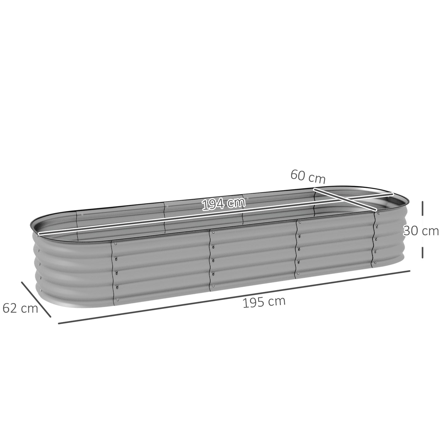 Raised metal bed, 195x62x30 cm, open bottom