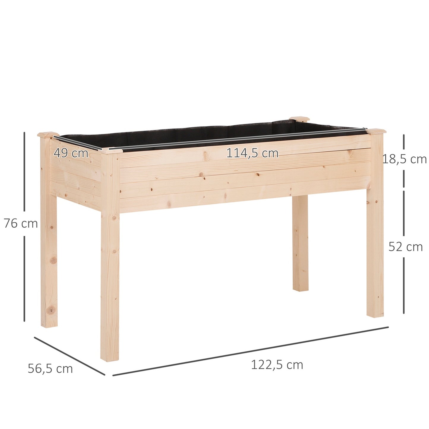 Raised bed pot, Wood & Fabric, 122.5x56.5x76 cm