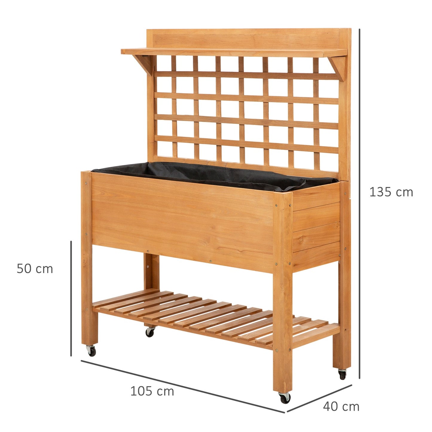 Raised wooden garden table for balcony, 105x40x135 cm Spruce