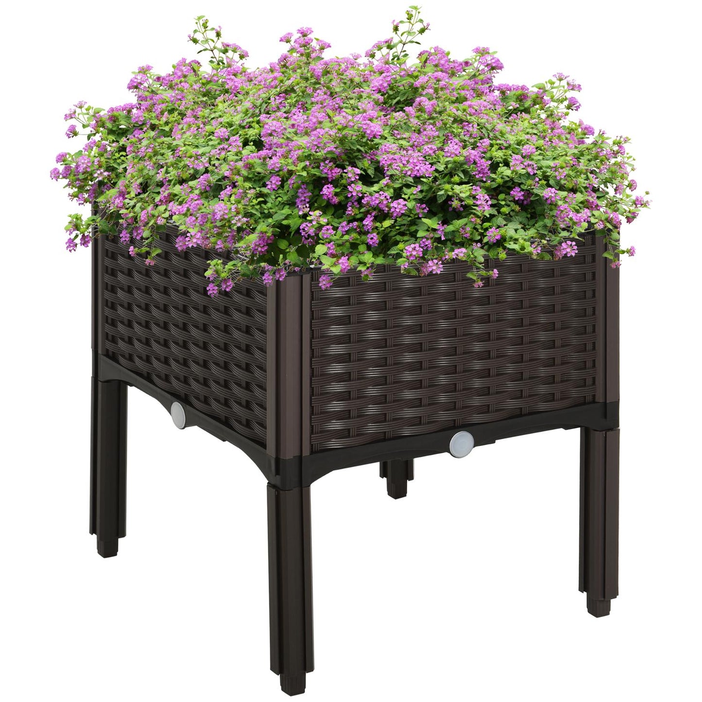 Raised bed pot with drainage, Rattan look, 40x40x44 cm