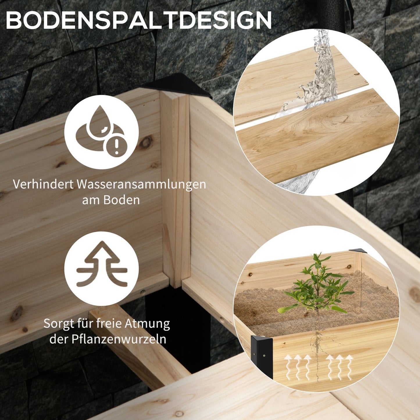 Solid wood Raised bed pot with steel frame, 80x60x74 cm