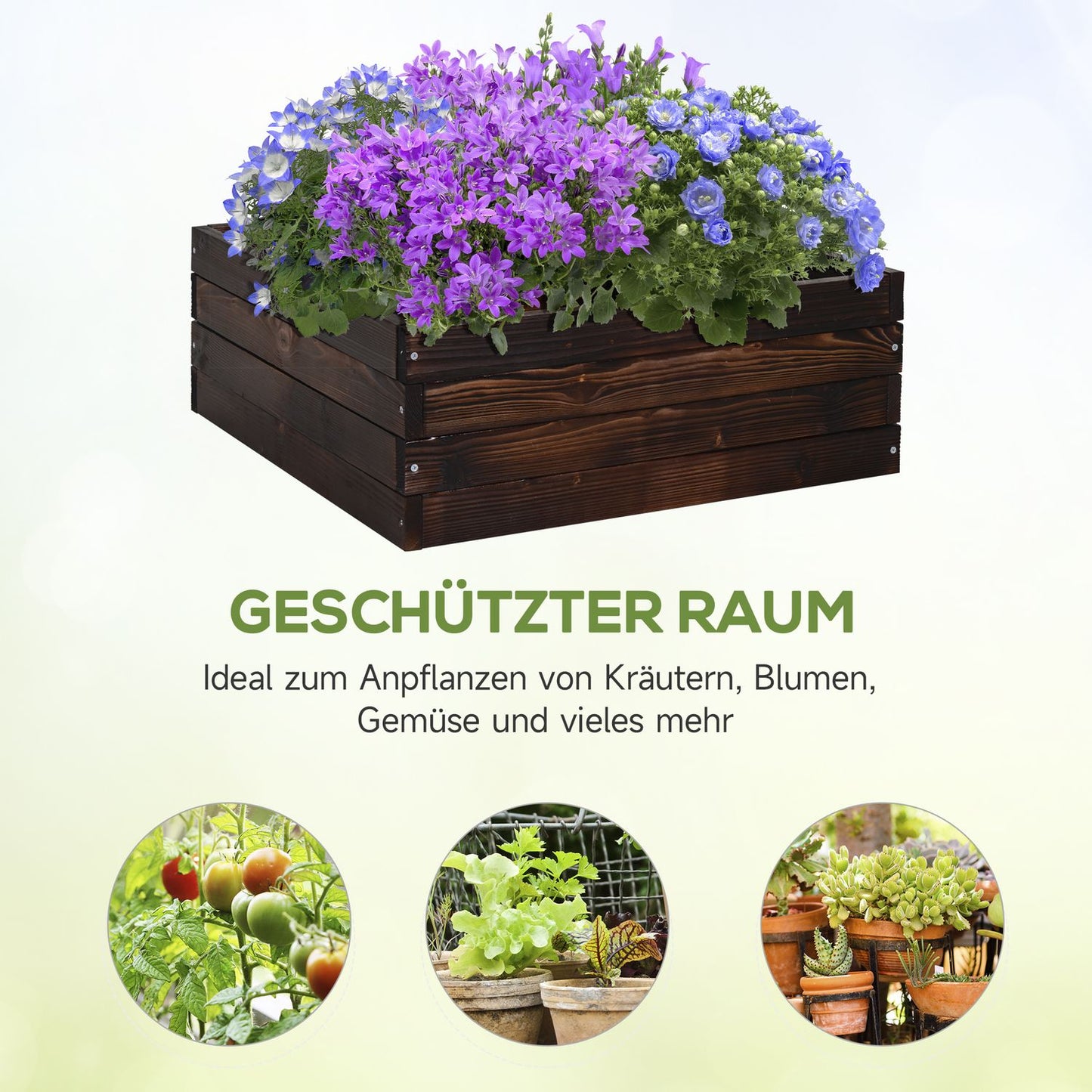 Planter box in solid wood, dark brown, 60x60x23 Cm