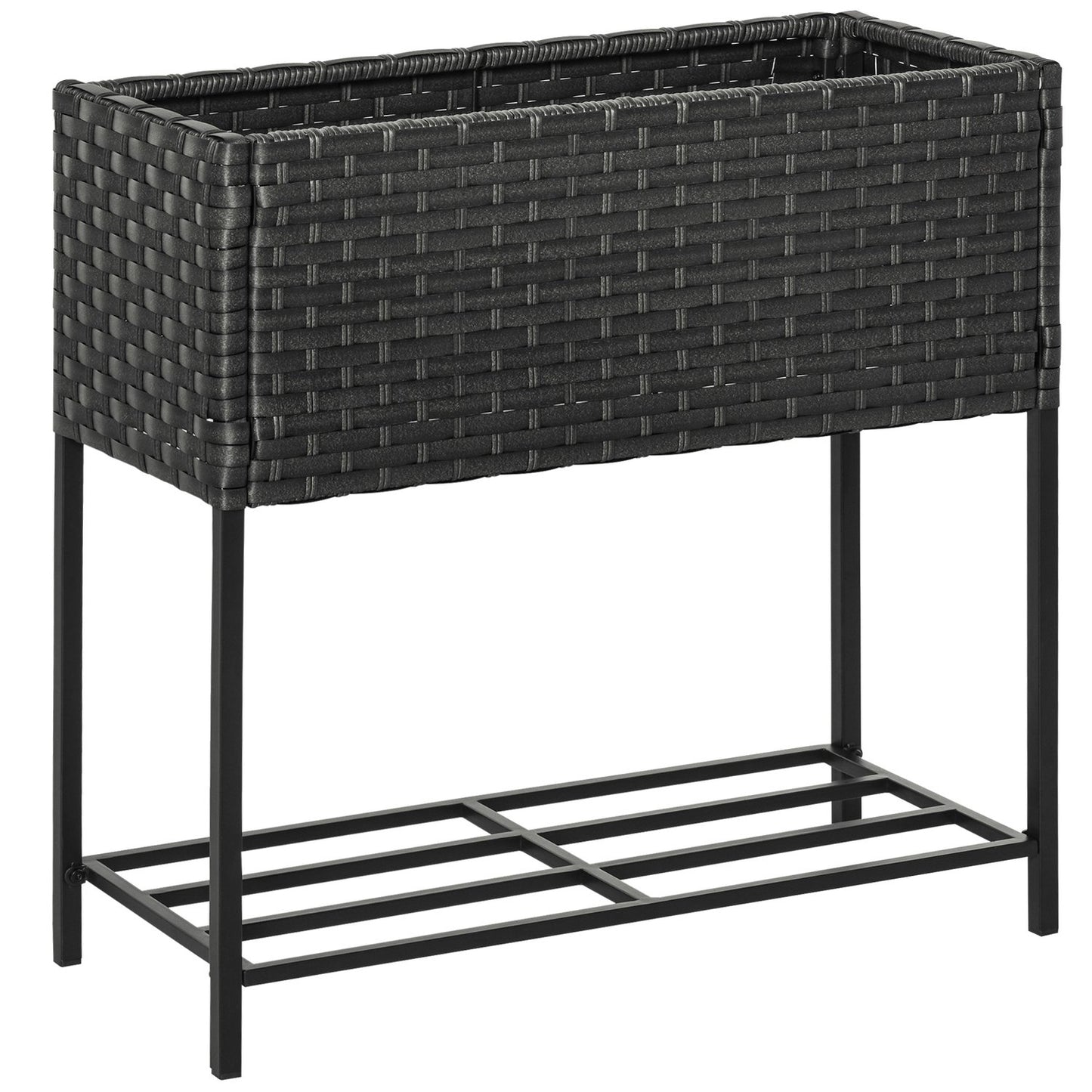 Brown Rattan Raised Garden Bed With Shelf, 70x30x72 Cm