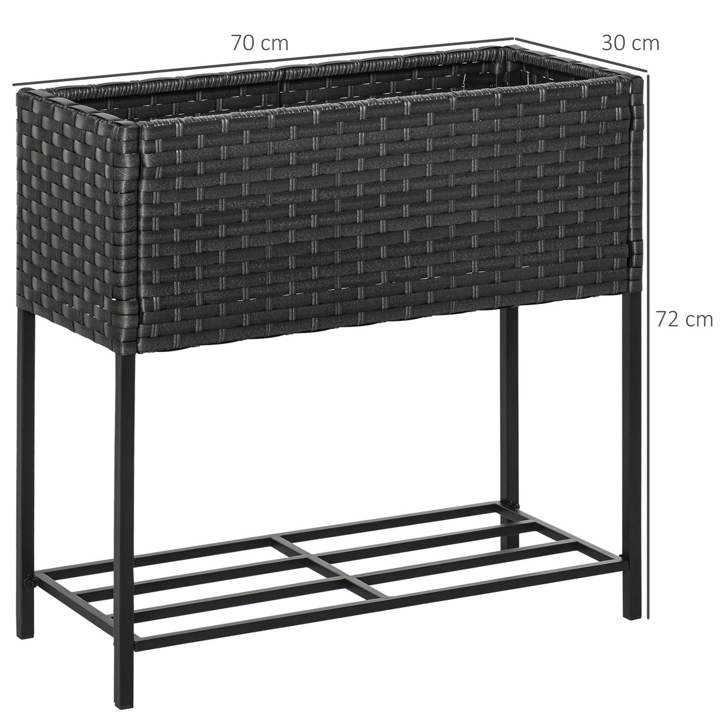 Brown Rattan Raised Garden Bed With Shelf, 70x30x72 Cm