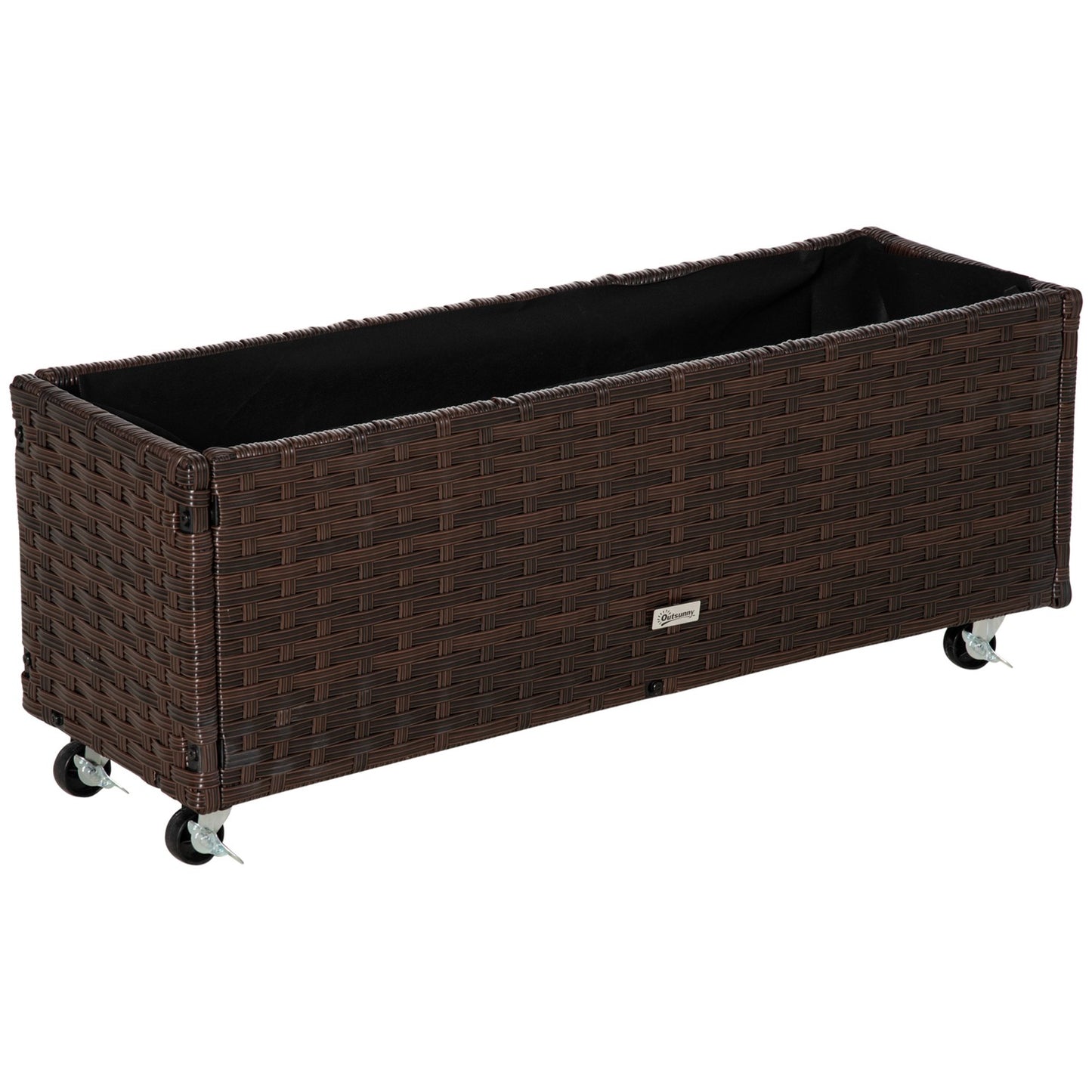 Raised garden bed with wheels, coffee brown rattan - 95x31 cm