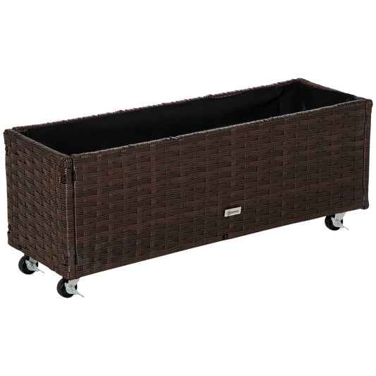 Raised garden bed with wheels, coffee brown rattan - 95x31 cm