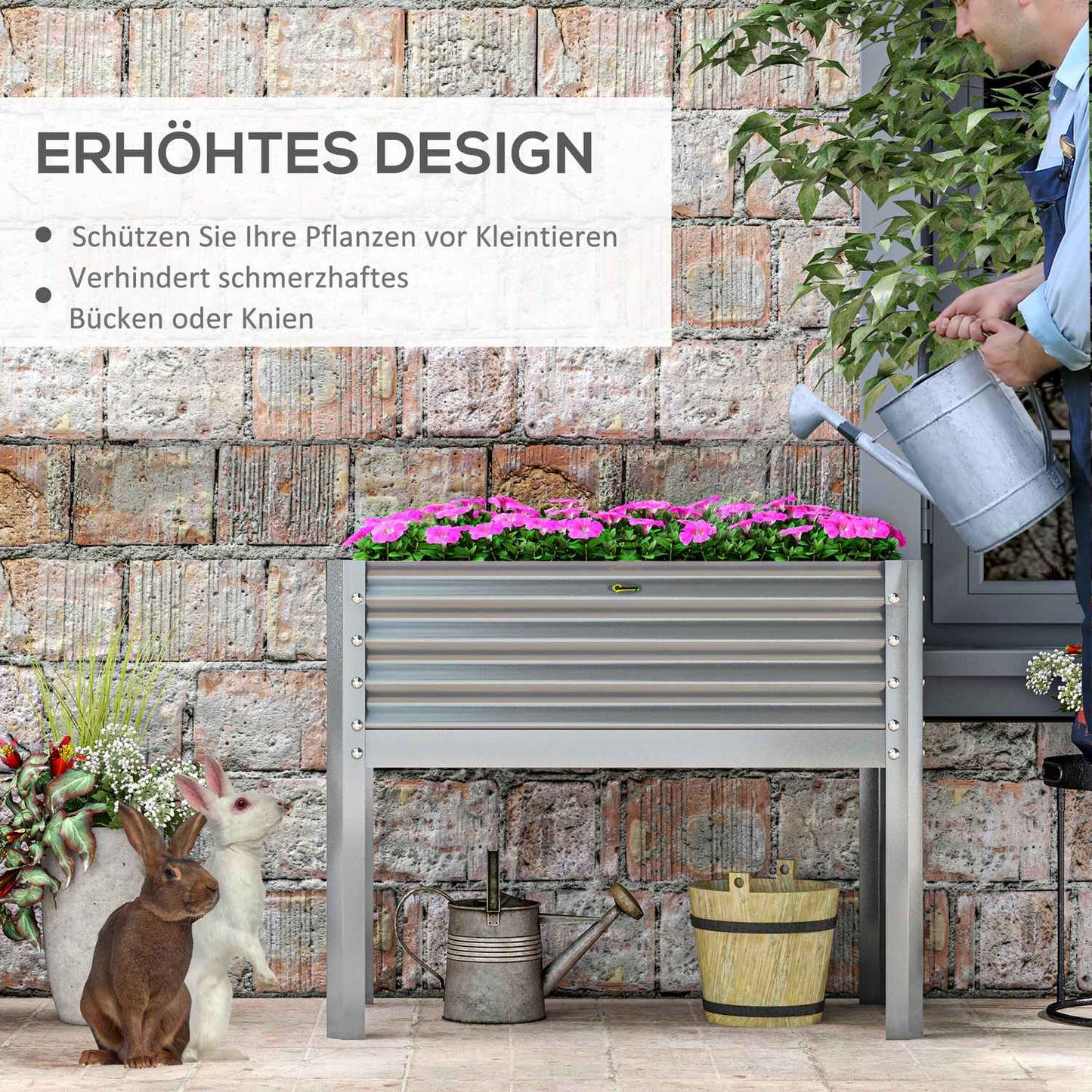 Gray raised planter box in steel - Herb bed with cold frame 100x45x80 cm