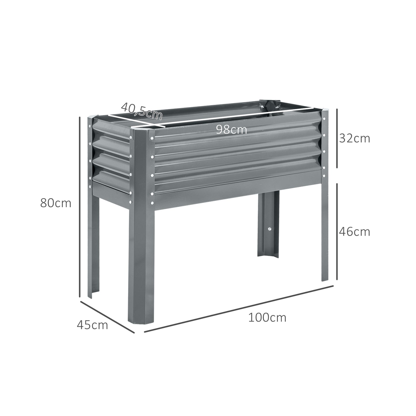 Gray raised planter box in steel - Herb bed with cold frame 100x45x80 cm