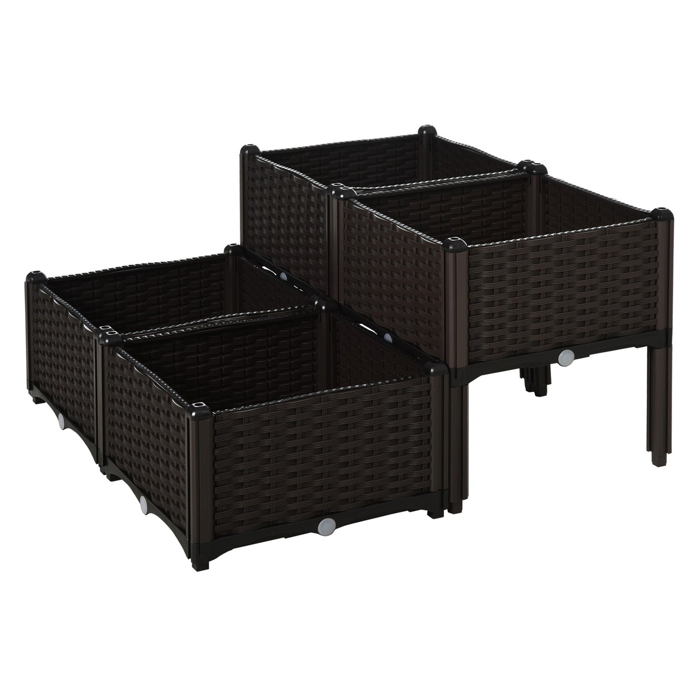 Rattan raised bed pot with drainage, brown, 40x40x44 cm