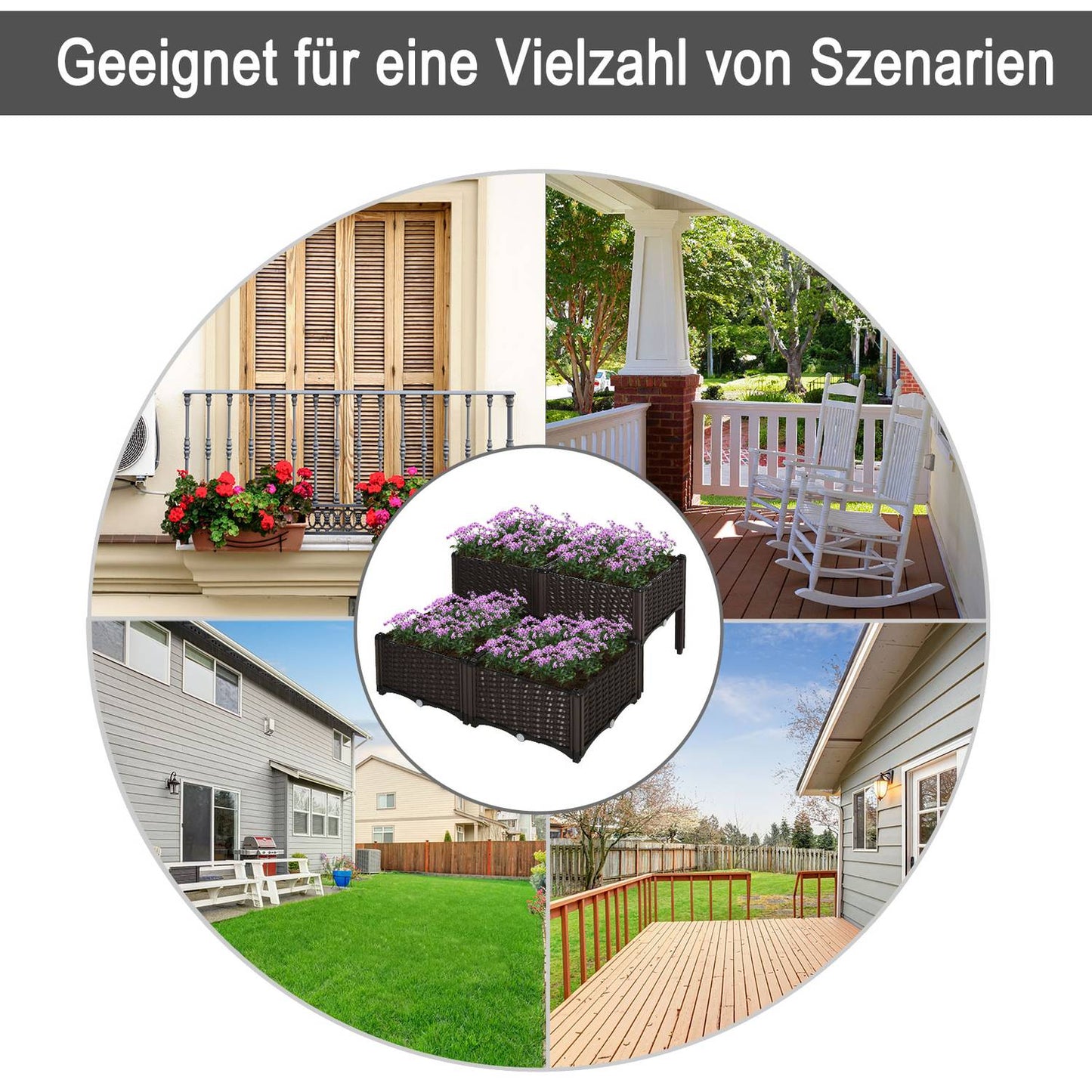 Rattan raised bed pot with drainage, brown, 40x40x44 cm