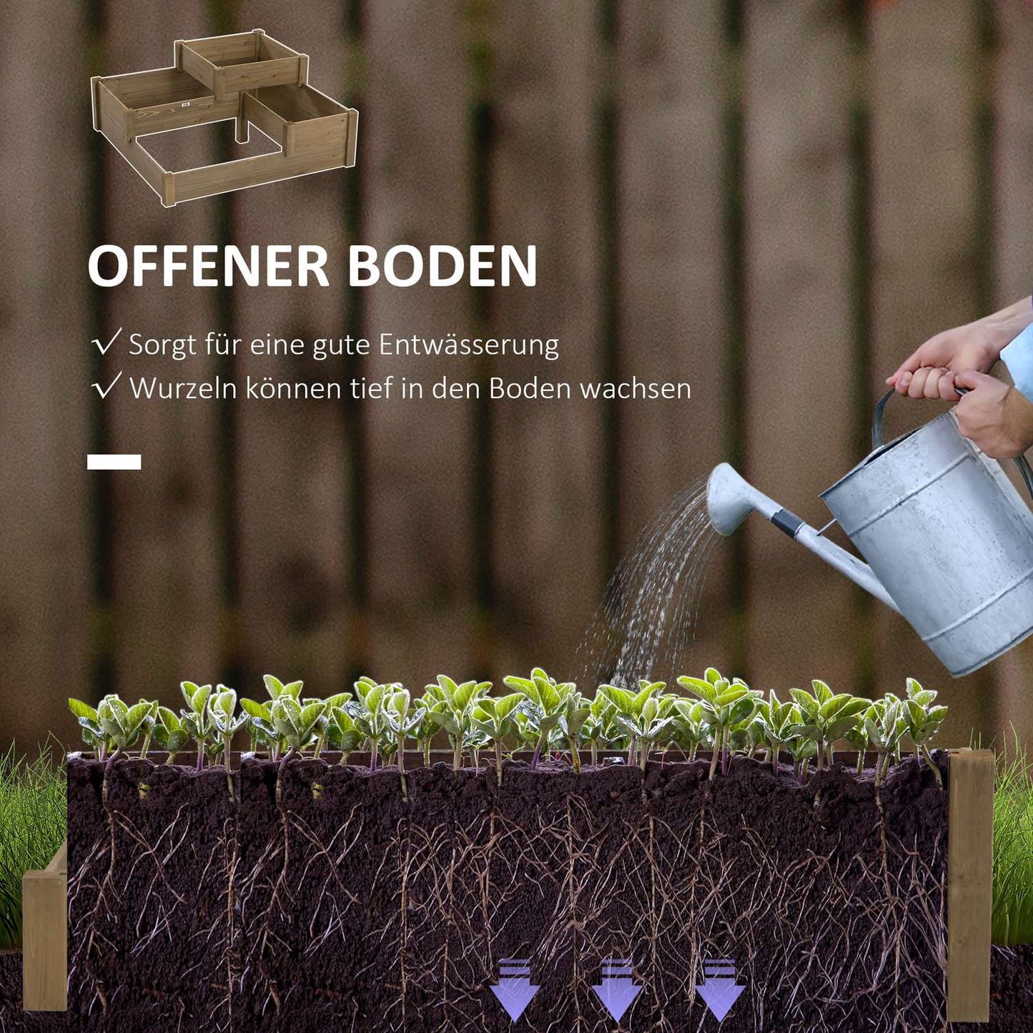 Raised garden bed, spruce, 3-tiered bed for herbs and flowers