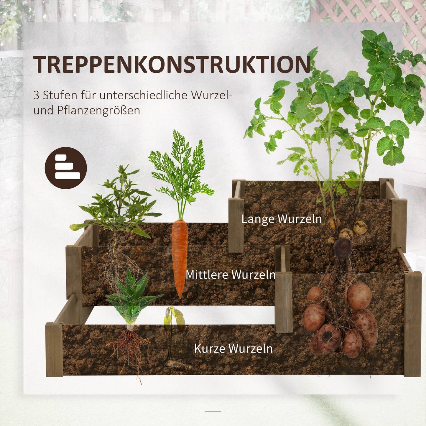 Raised garden bed, spruce, 3-tiered bed for herbs and flowers