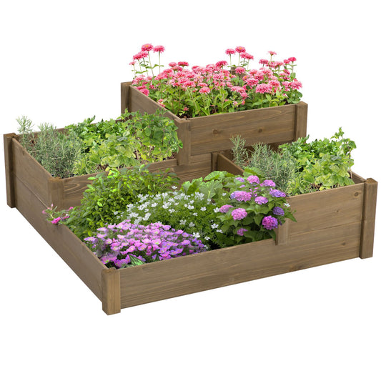 Raised garden bed, spruce, 3-tiered bed for herbs and flowers