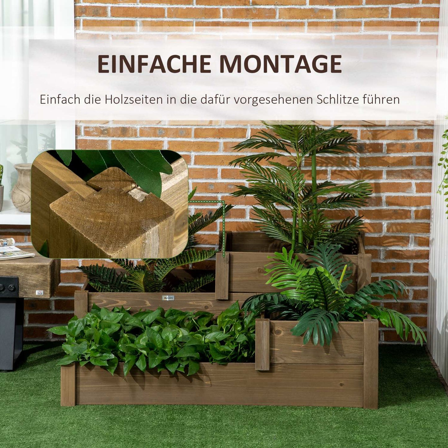 Raised garden bed, spruce, 3-tiered bed for herbs and flowers