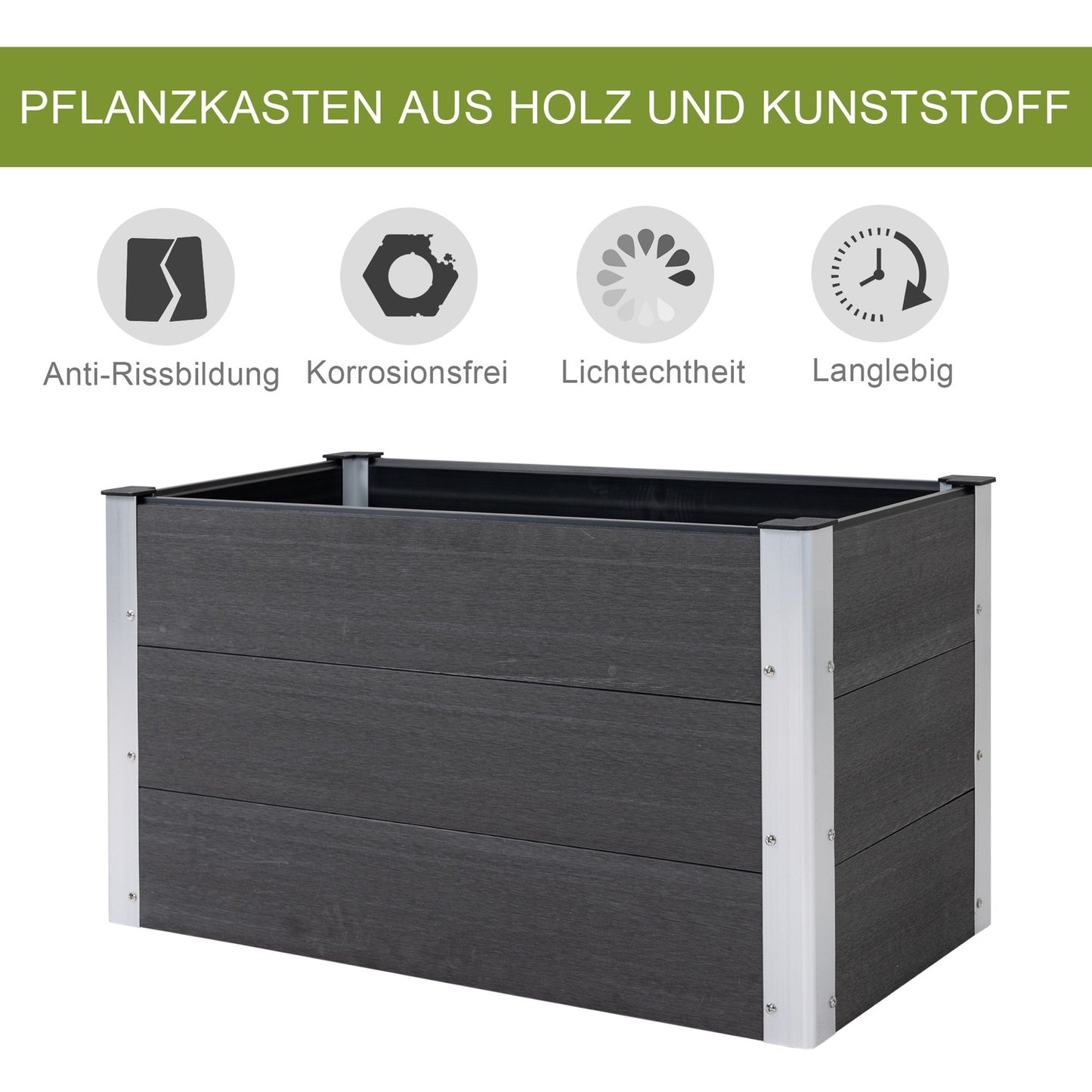 Weatherproof raised bed 100x50x50cm, WPC & Aluminium, Grey