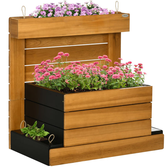 Raised garden bed with self-watering boxes, wood, brown