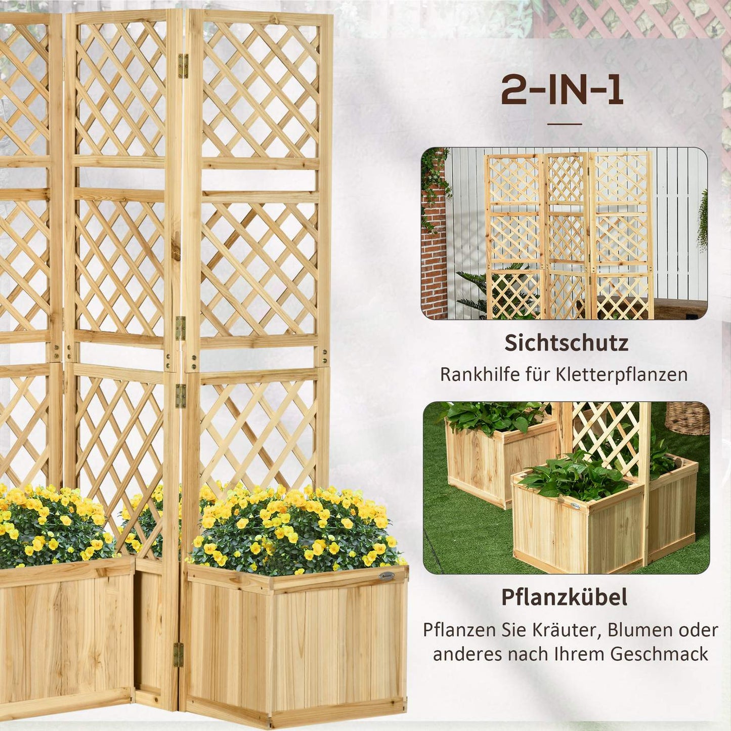 Raised bed divider with trellis & privacy screen, 133x165 Cm