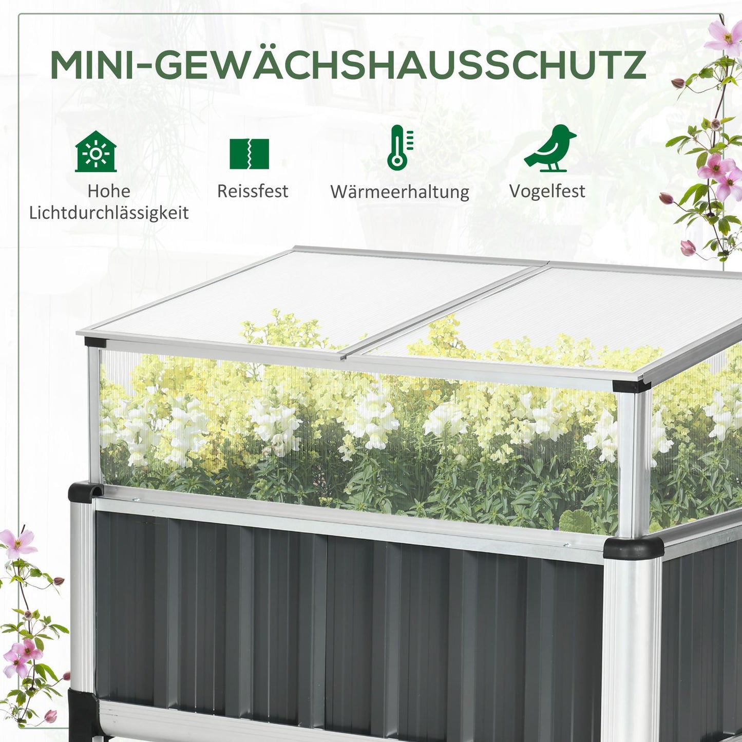 Raised bed Greenhouse, Dark gray Steel, 80x50x74 cm