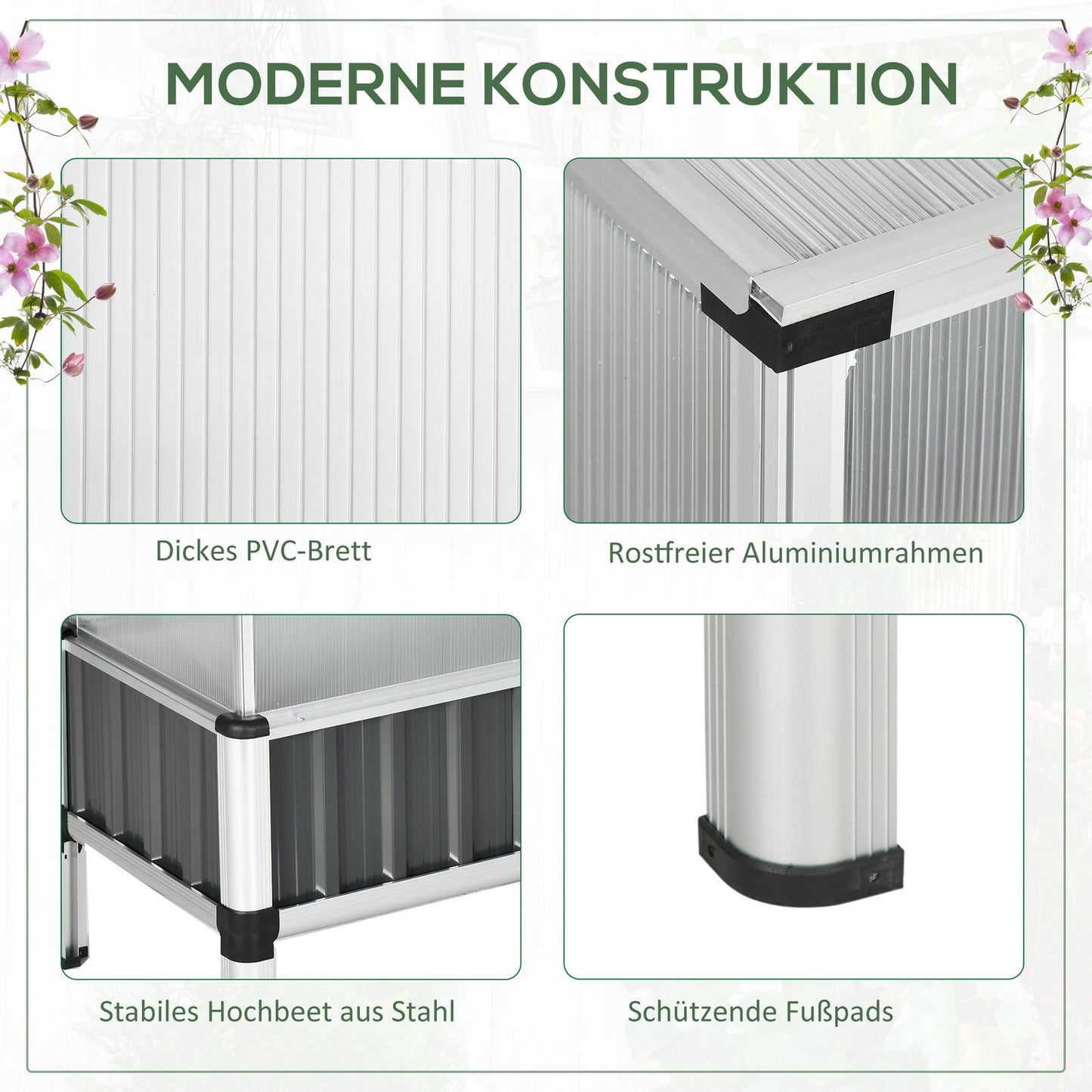 Raised bed Greenhouse, Dark gray Steel, 80x50x74 cm