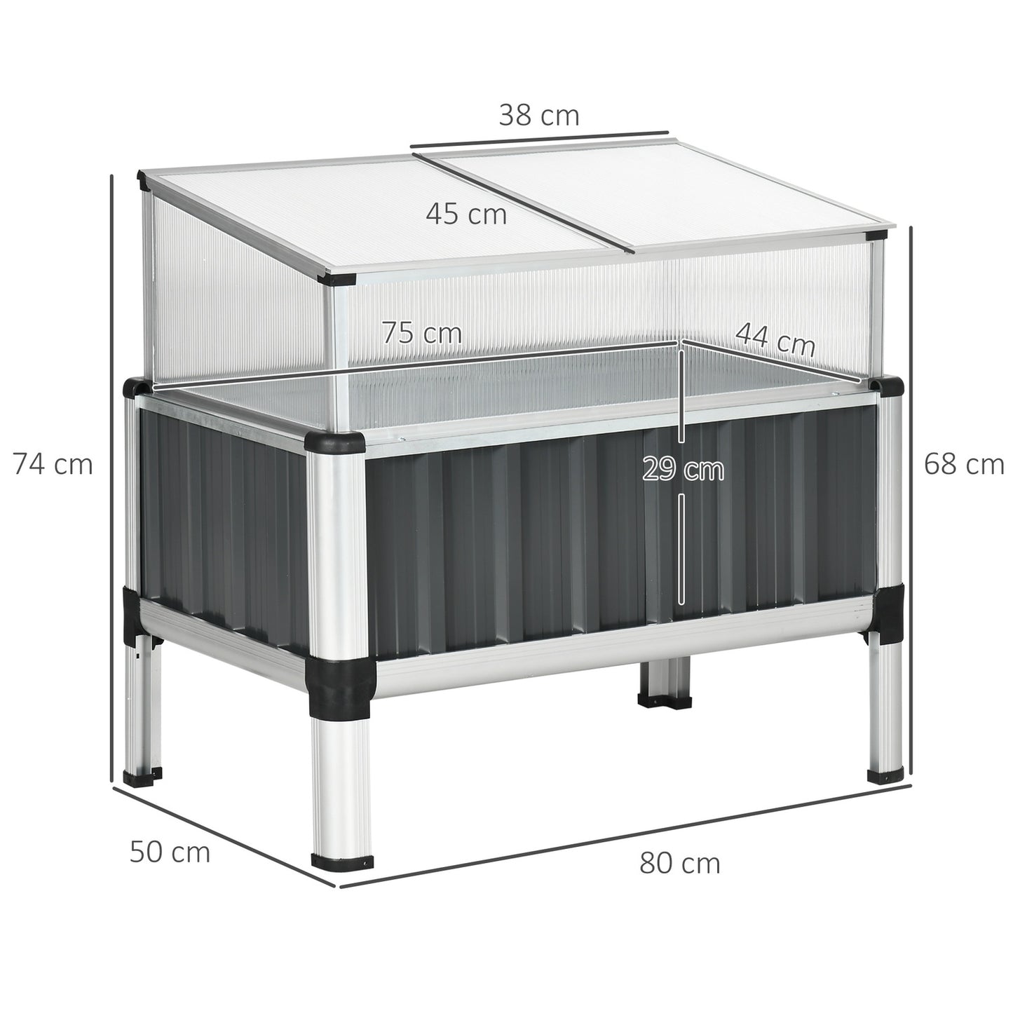 Raised bed Greenhouse, Dark gray Steel, 80x50x74 cm