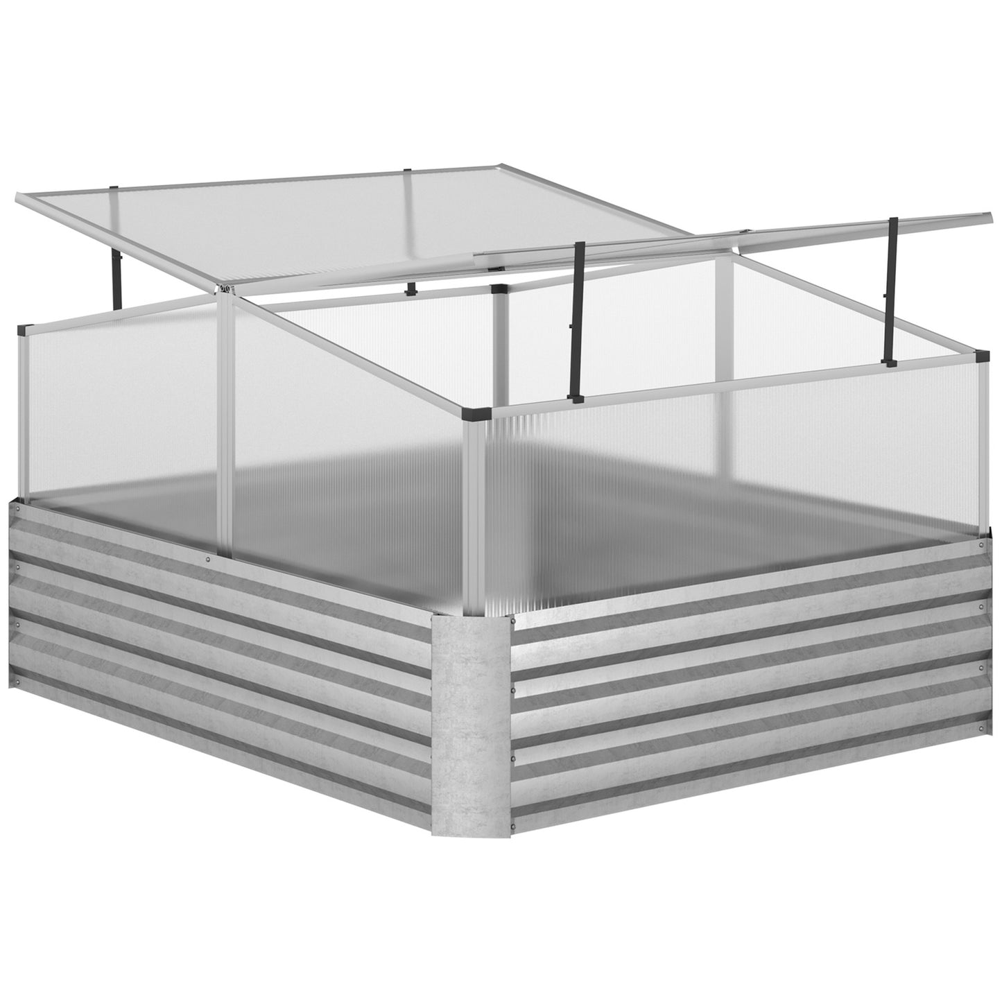Raised garden bed with roof hatches, silver, 126x107x67.5 cm