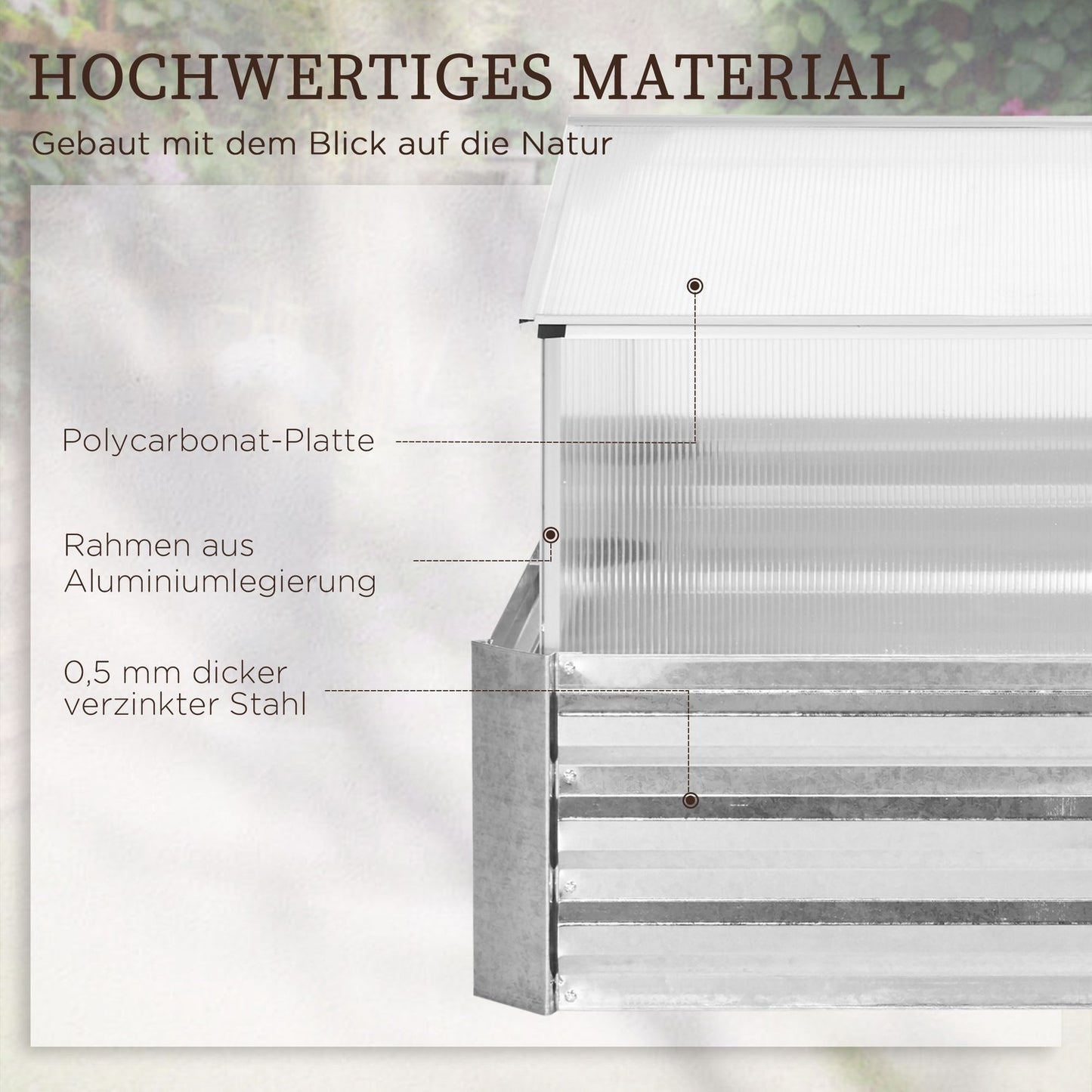 Raised garden bed with roof hatches, silver, 126x107x67.5 cm