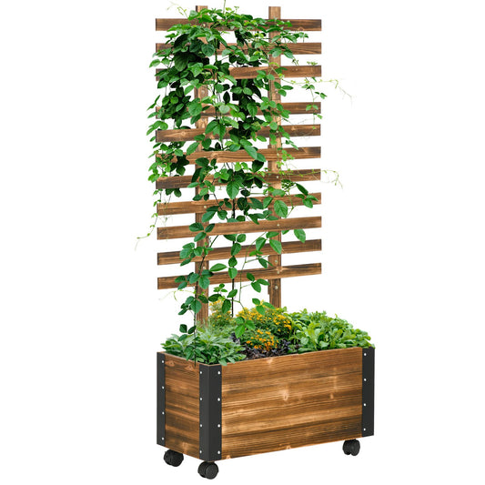Raised bed pot with wheels & trellis, 65x31x147 cm