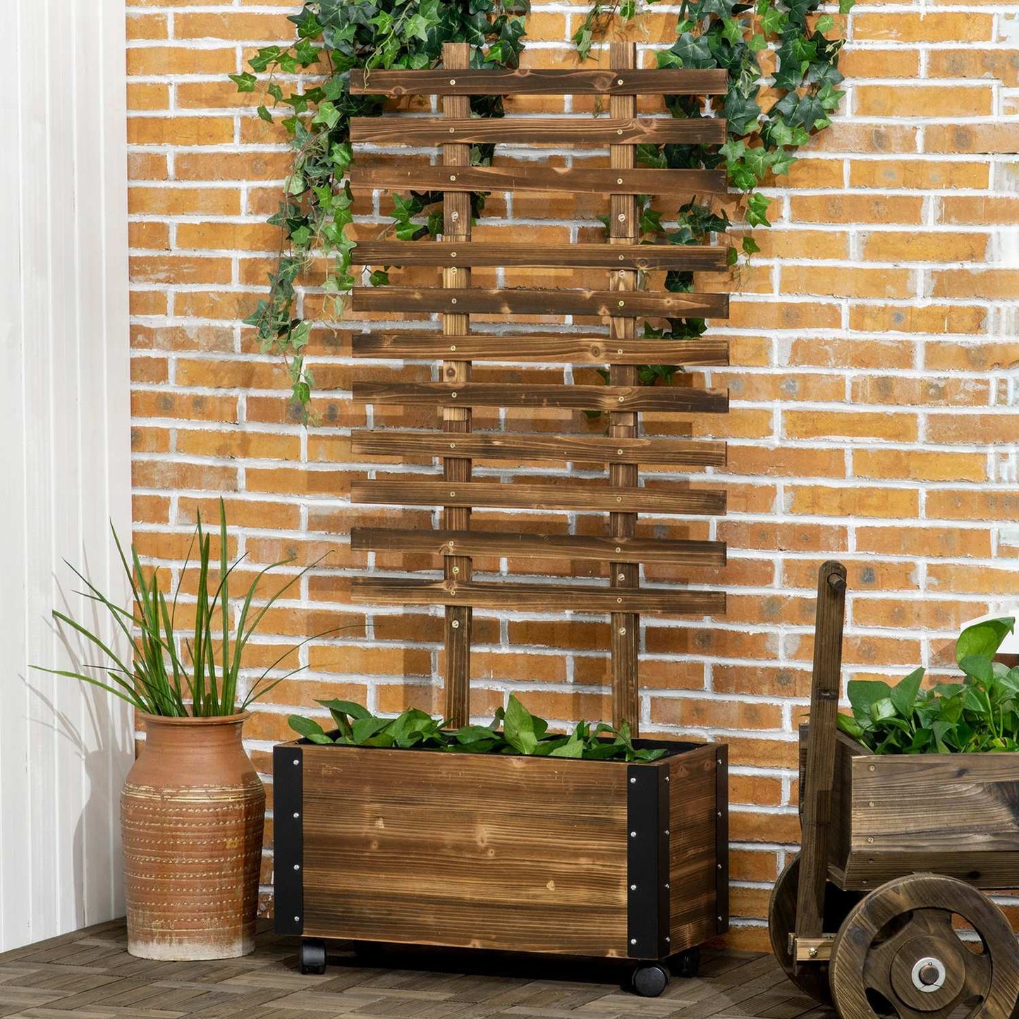 Raised bed pot with wheels & trellis, 65x31x147 cm