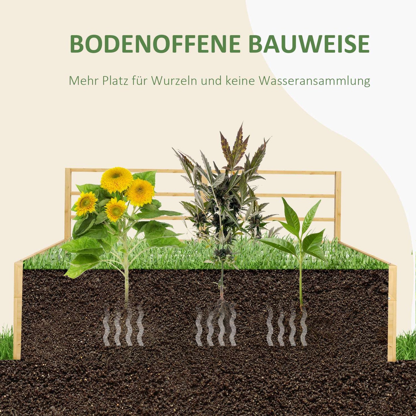 Raised wooden garden bed with trellis, 183 x 98.5 x 95 cm
