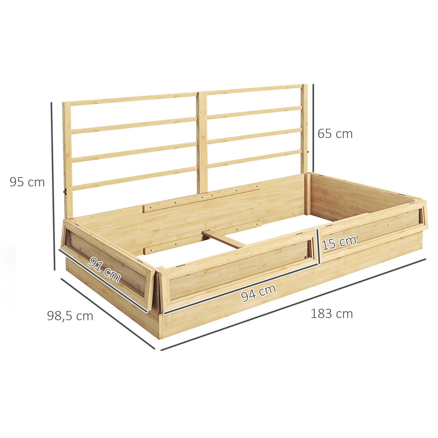 Raised wooden garden bed with trellis, 183 x 98.5 x 95 cm