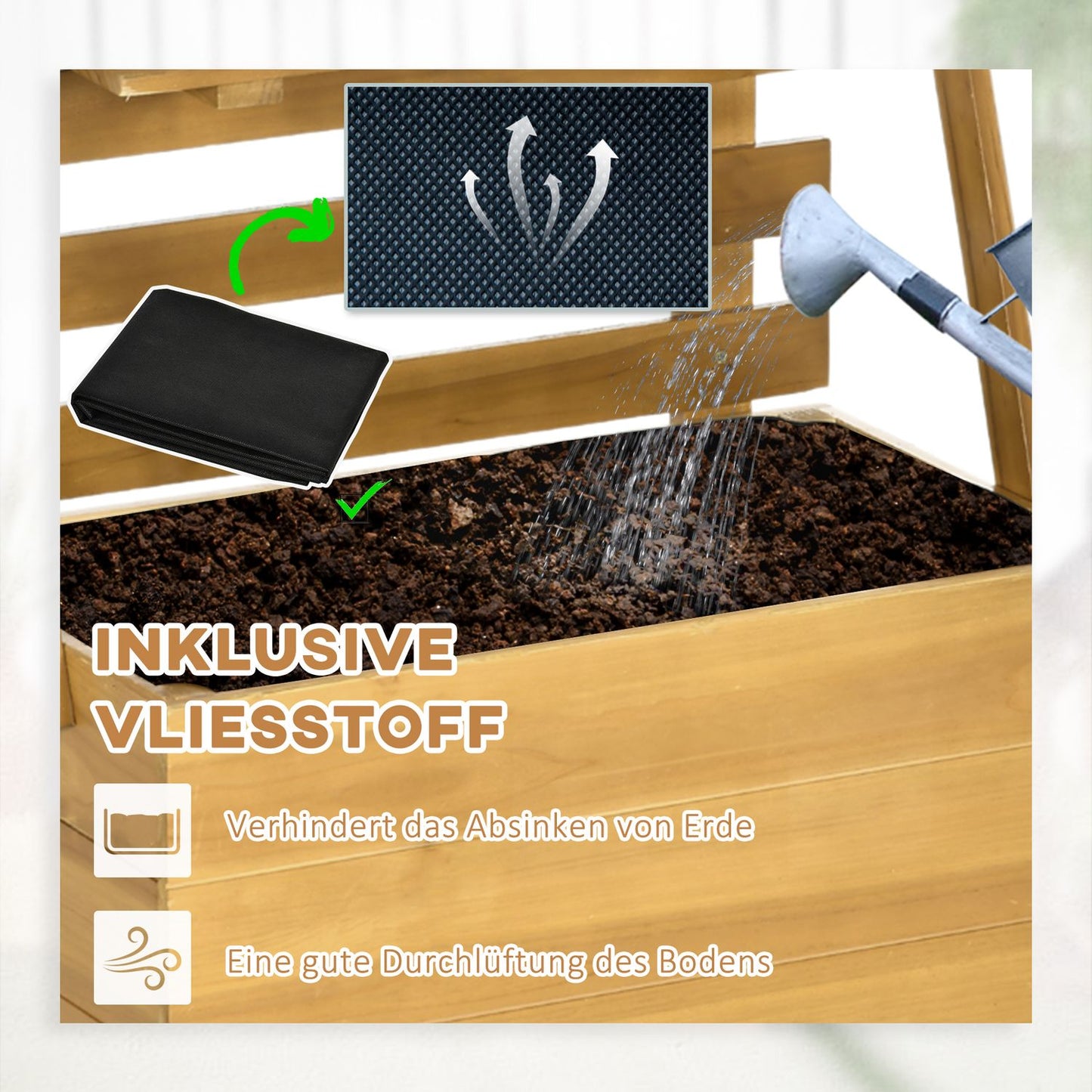 Raised wooden plant bed with trellis and 3 shelves, brown