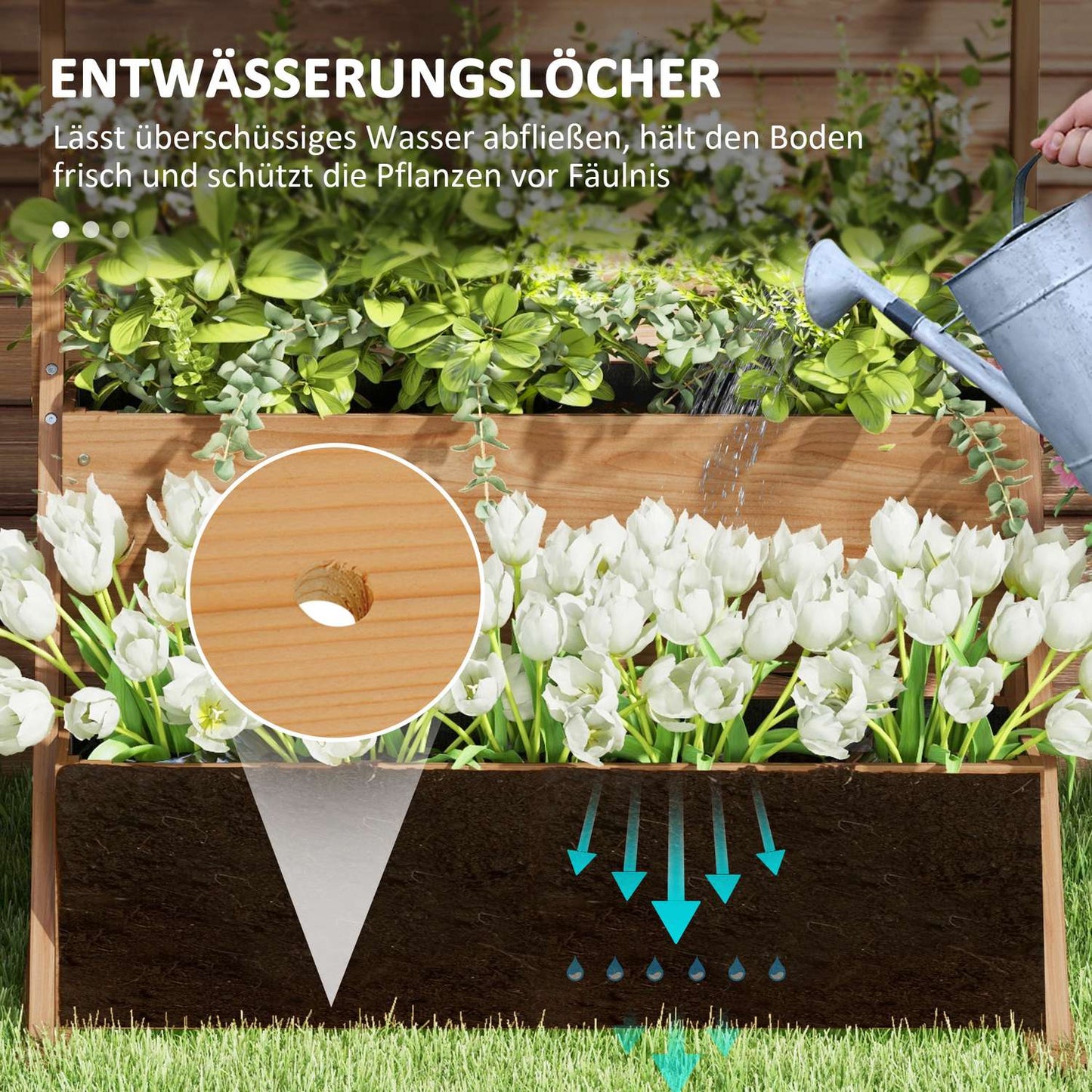 Raised bed in wood in 3 levels with lining for garden