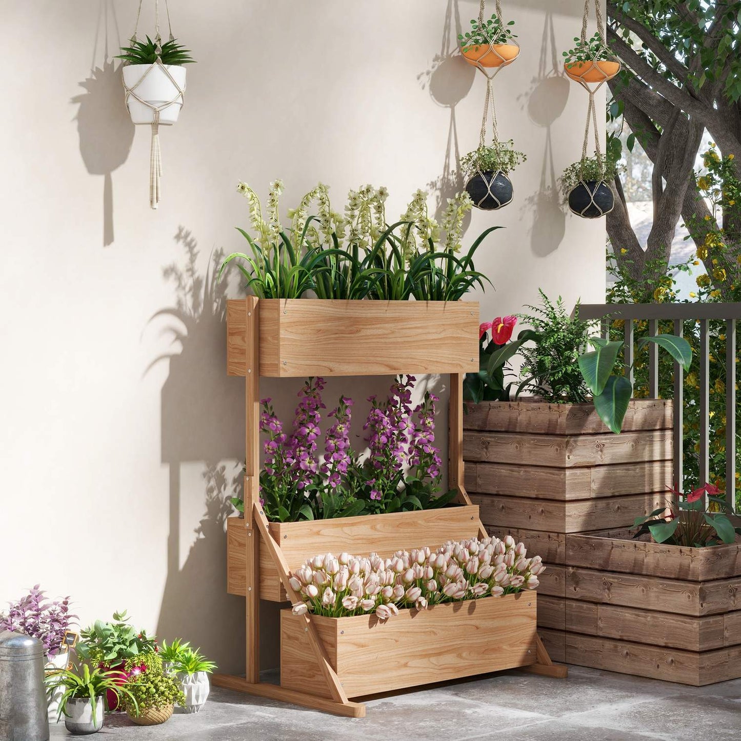 Raised bed in wood in 3 levels with lining for garden