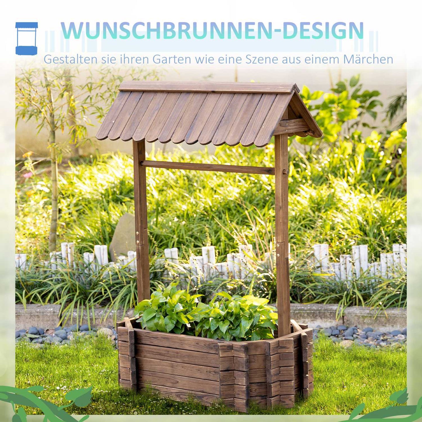 Önskebrunn Flower box with roof and trellis, brown wood