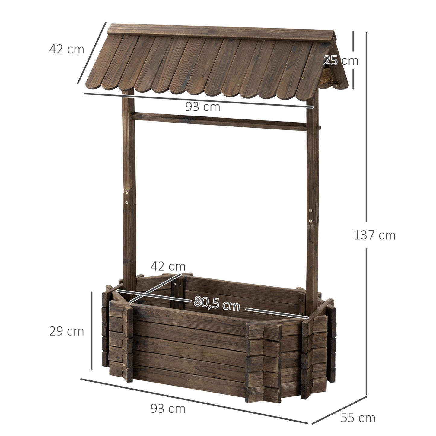 Önskebrunn Flower box with roof and trellis, brown wood