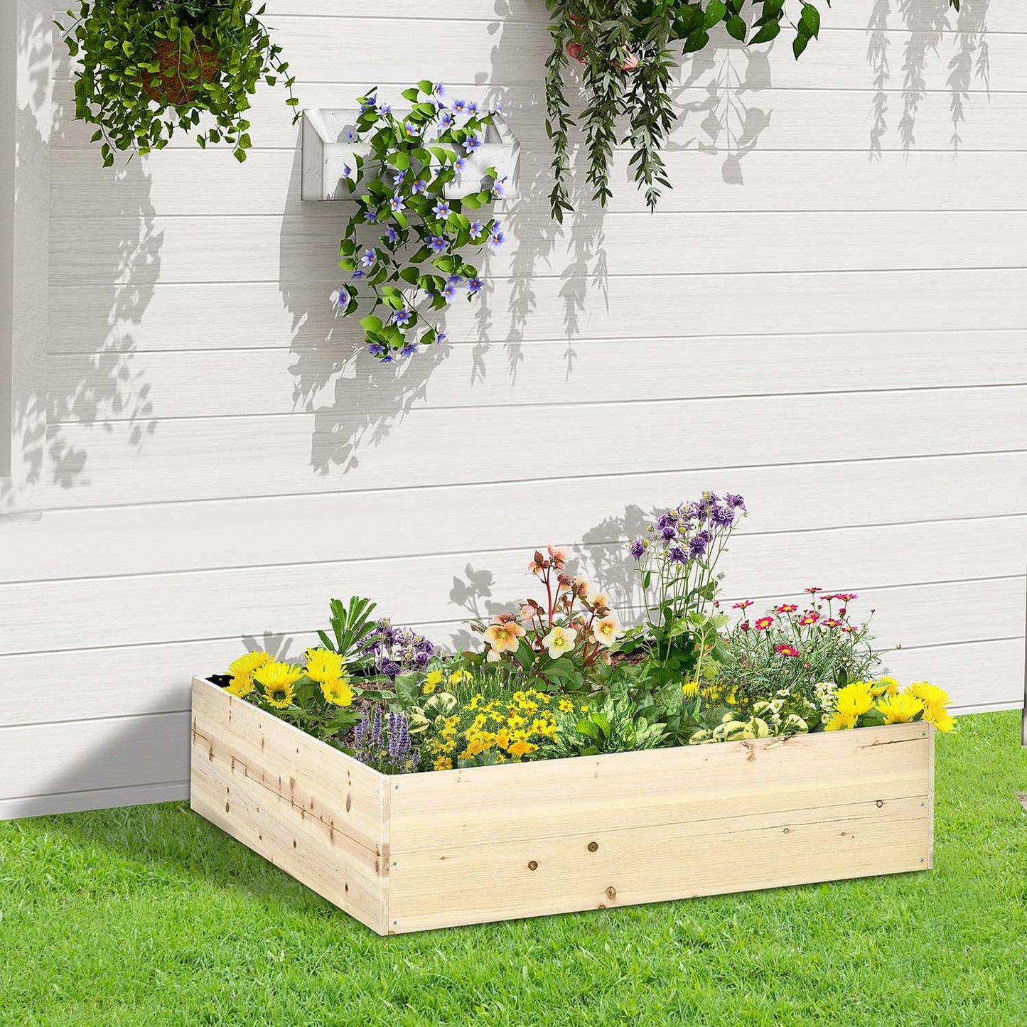 Raised garden bed in wood, 117x117x30cm, with liner