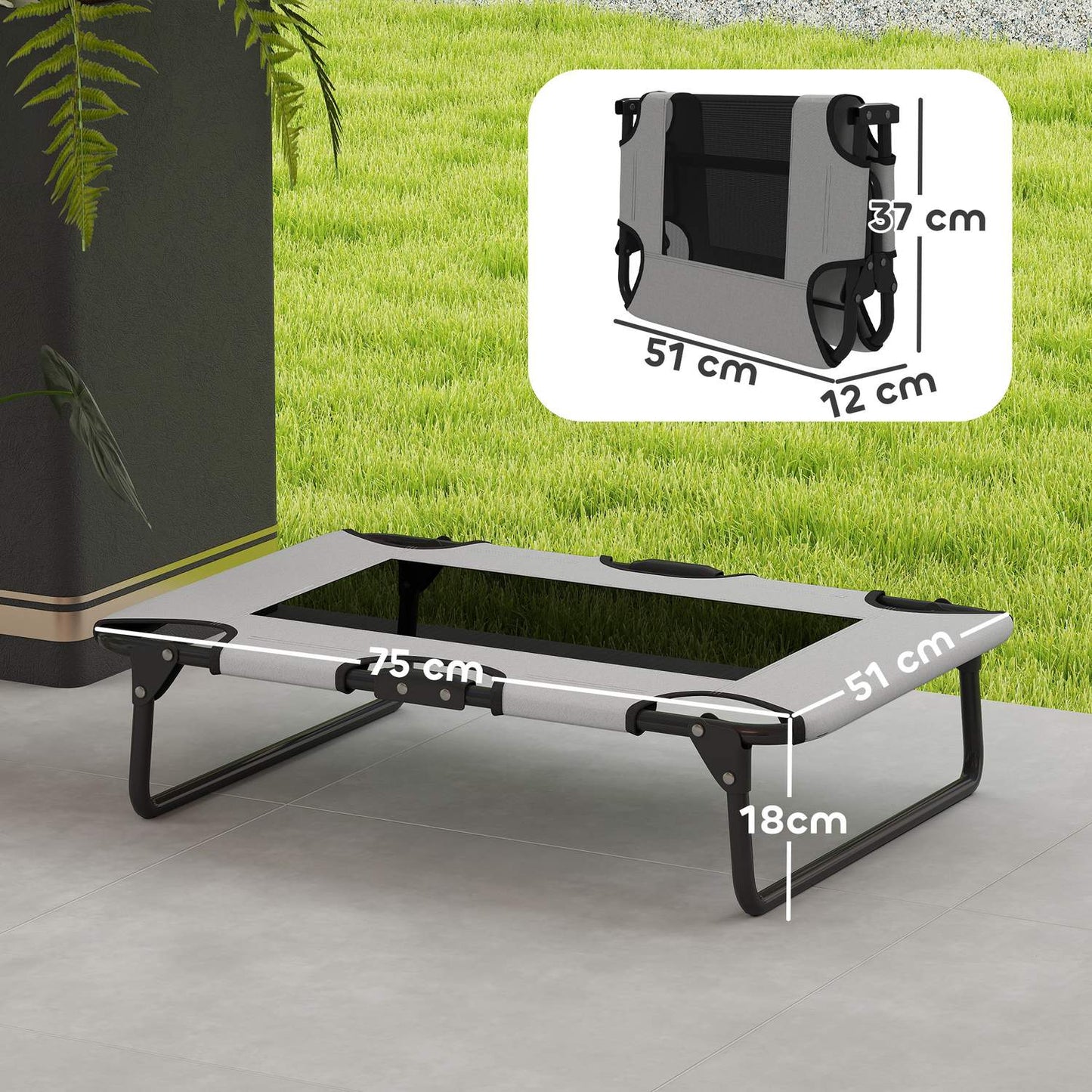 Foldable mesh raised dog bed - outdoors & breathable 75x51x18 cm