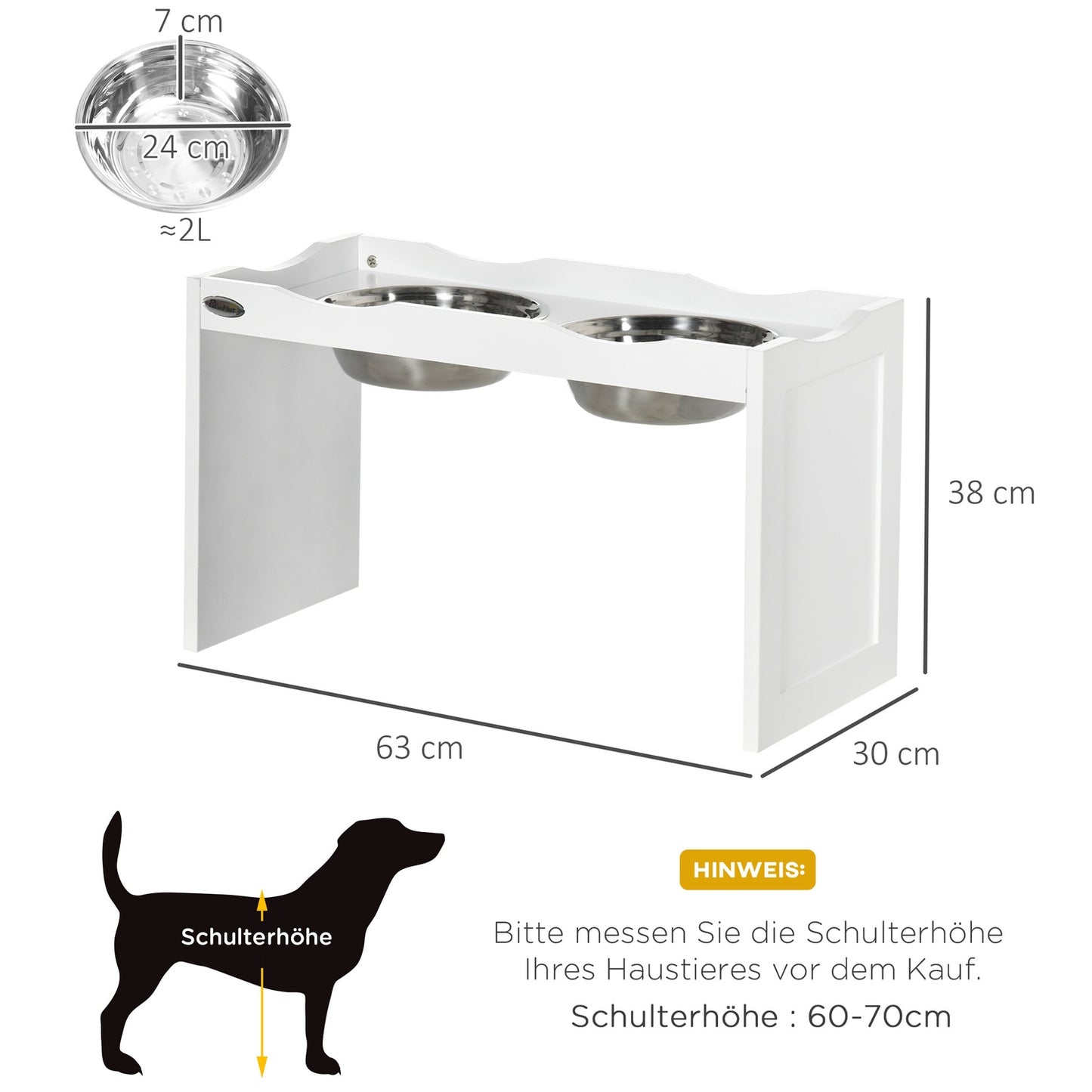 Raised dog bowl for large dogs, 2 x 2L stainless steel