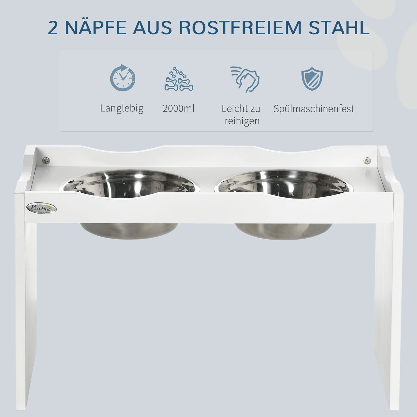 Raised dog bowl for large dogs, 2 x 2L stainless steel