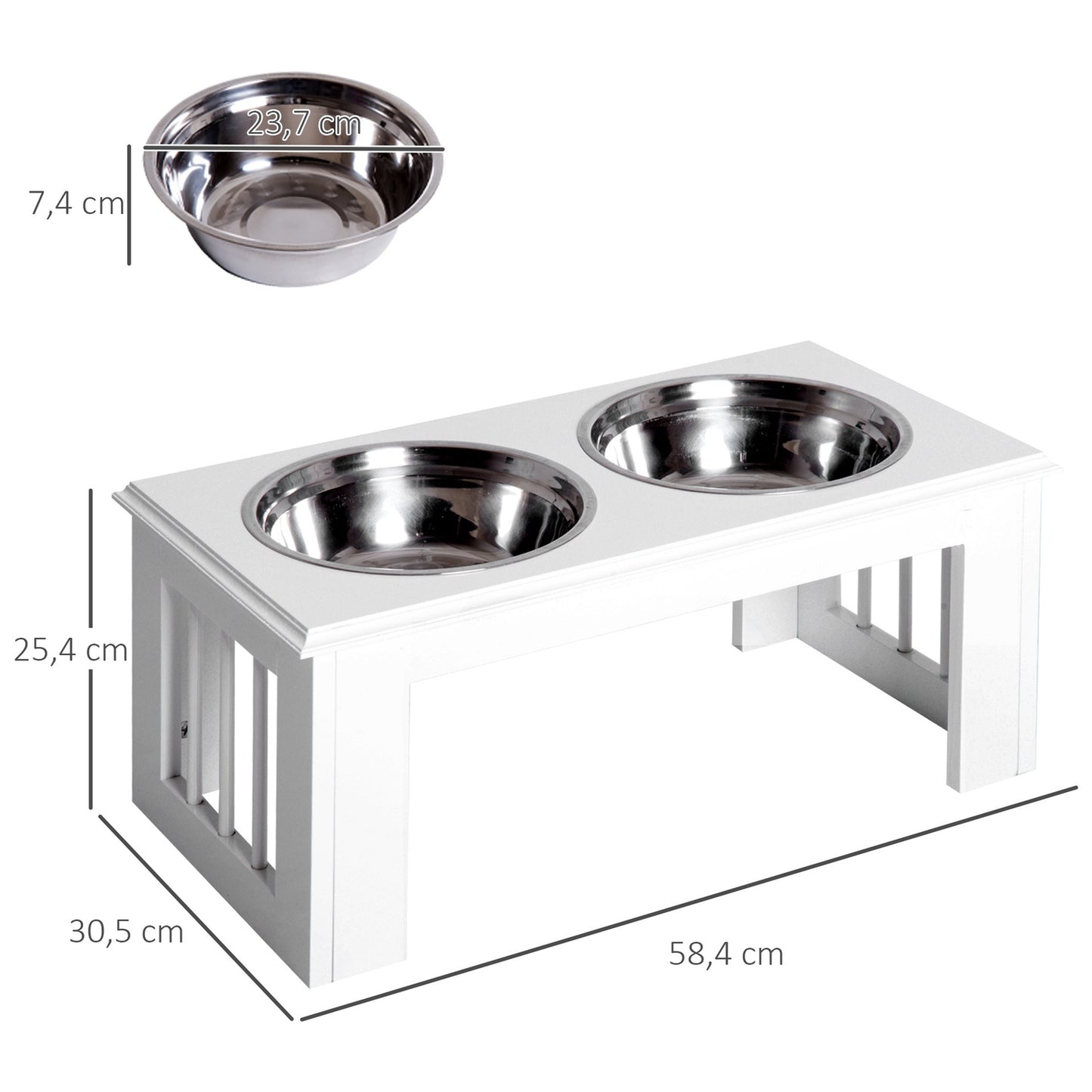Raised dog food bowl with stainless steel, easy to care for, white