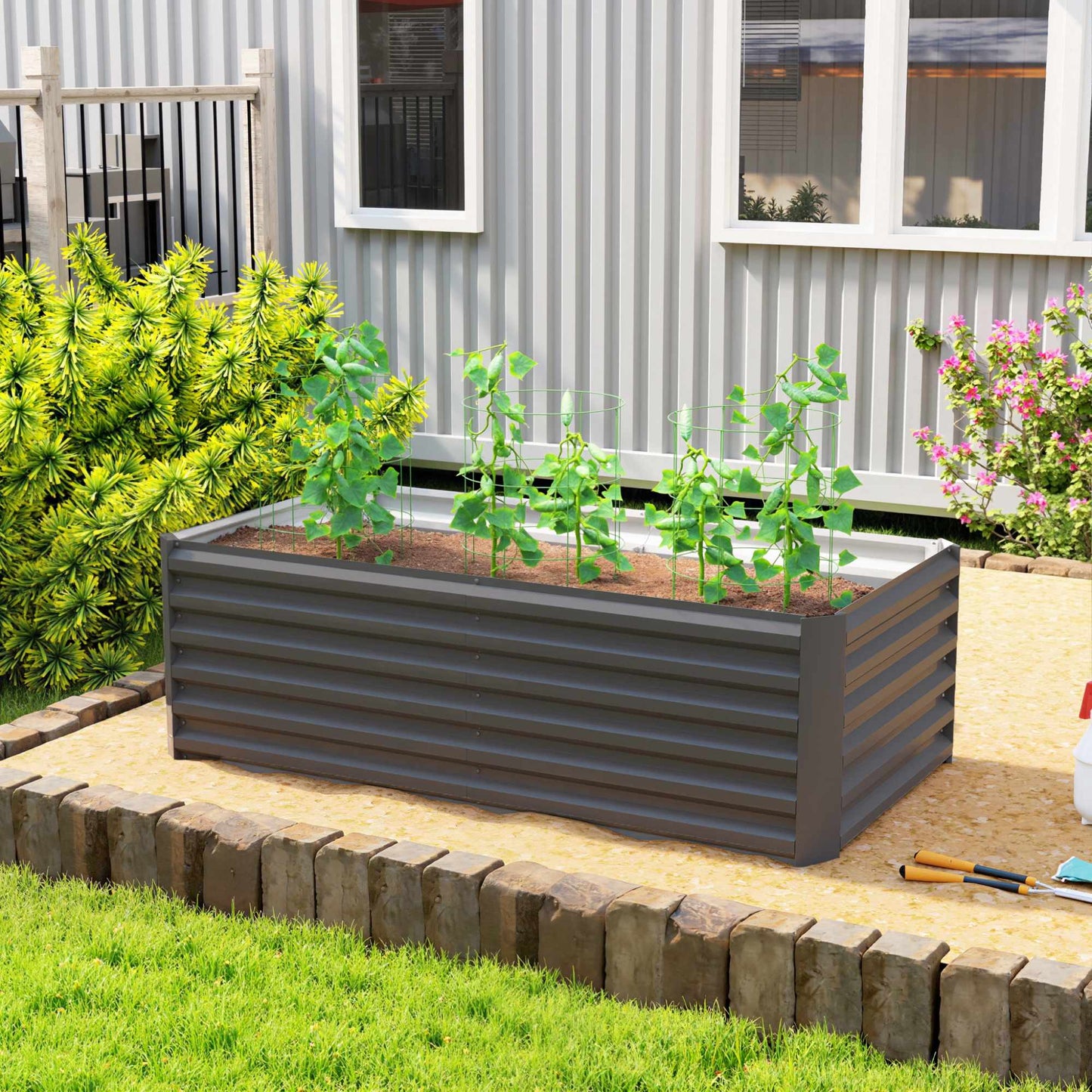Raised Garden Bed, 180x90x57.5 cm, Galvanized Steel