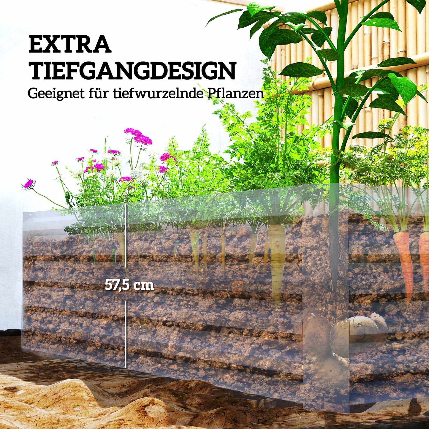 Raised Garden Bed, 180x90x57.5 cm, Galvanized Steel