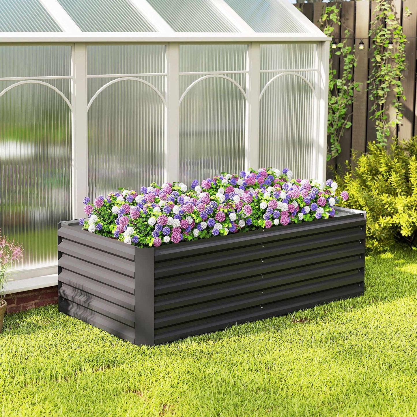 Raised Garden Bed, 180x90x57.5 cm, Galvanized Steel