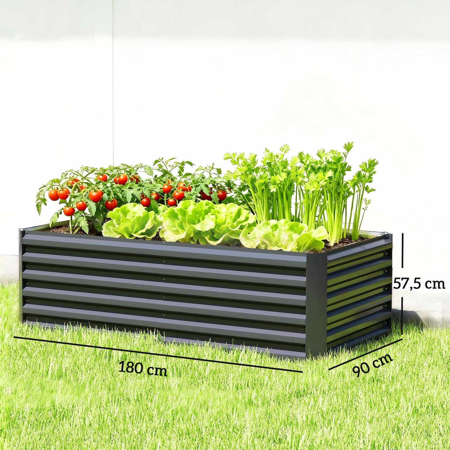 Raised Garden Bed, 180x90x57.5 cm, Galvanized Steel