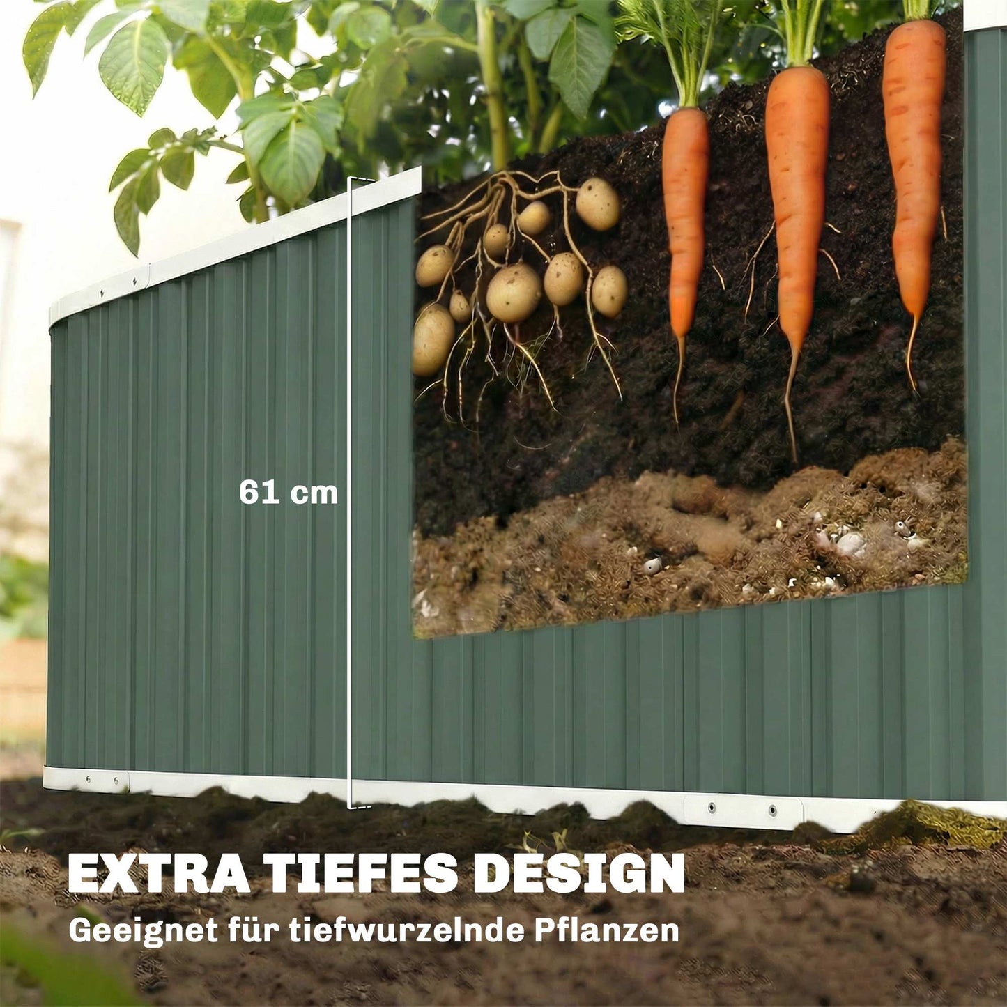 Raised Garden Bed, 61 cm Deep, Galvanized Steel