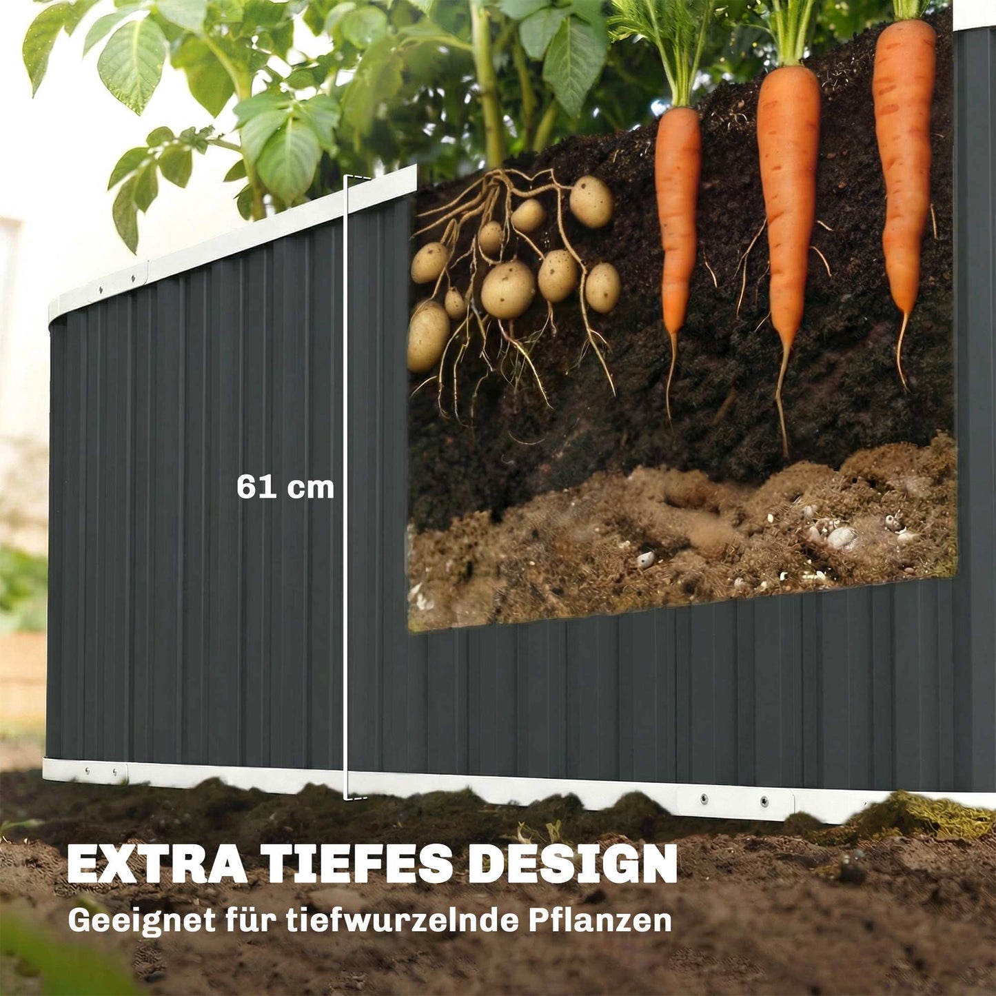 Raised Garden Bed, 61 cm Deep, Galvanized Steel