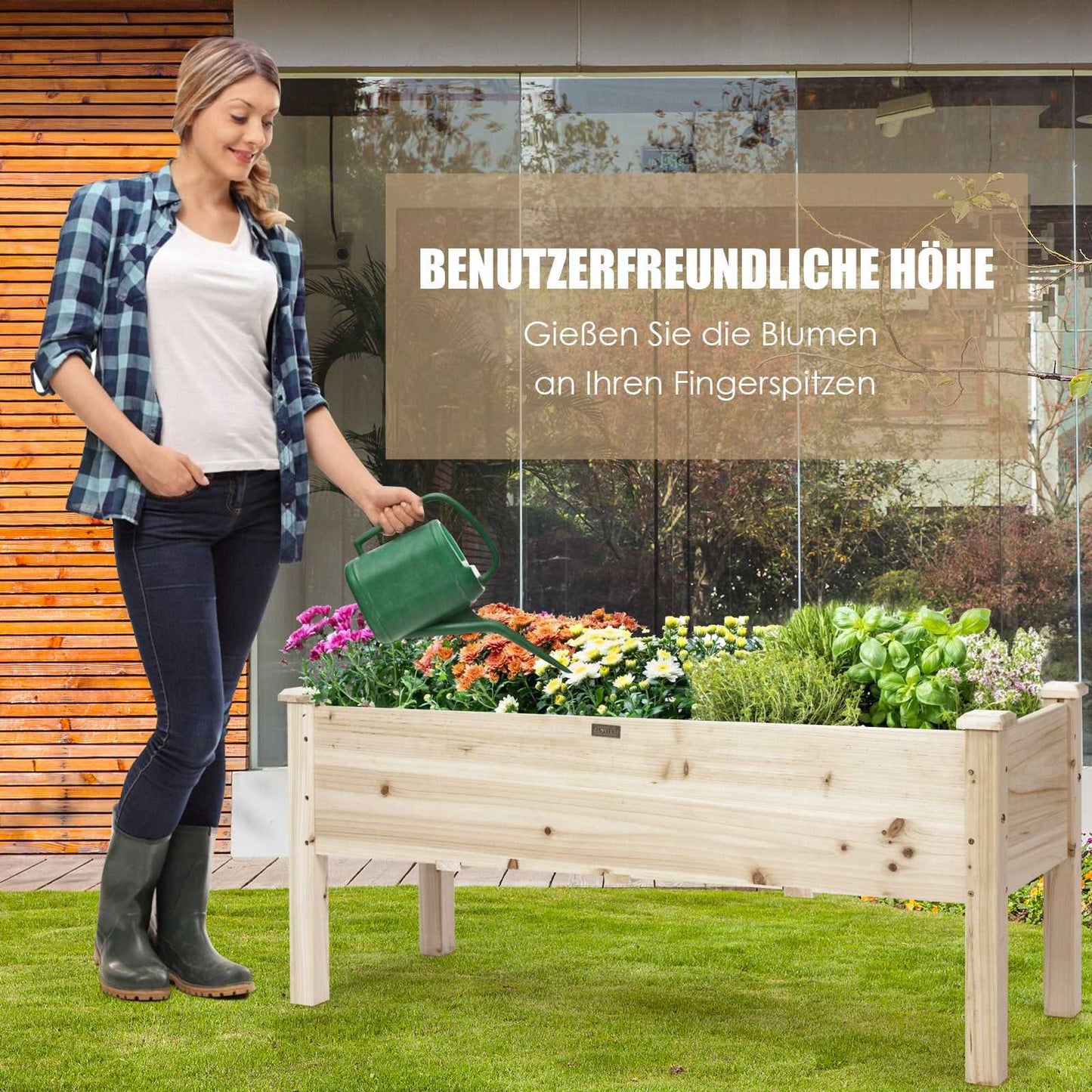 Raised Garden Bed, Cedar Wood, 120x43.5x51 cm, 5 Drainage Holes
